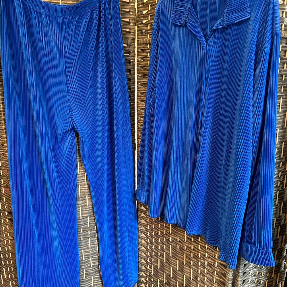 Royal Blue Pleated Two-Piece Set